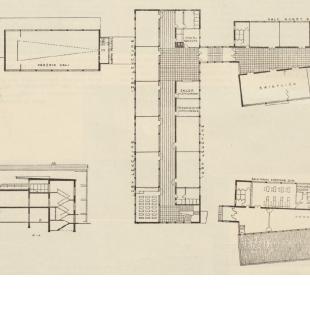 Rzut I i II piętra, przekrój; fot.: Architektura 1957 nr 12